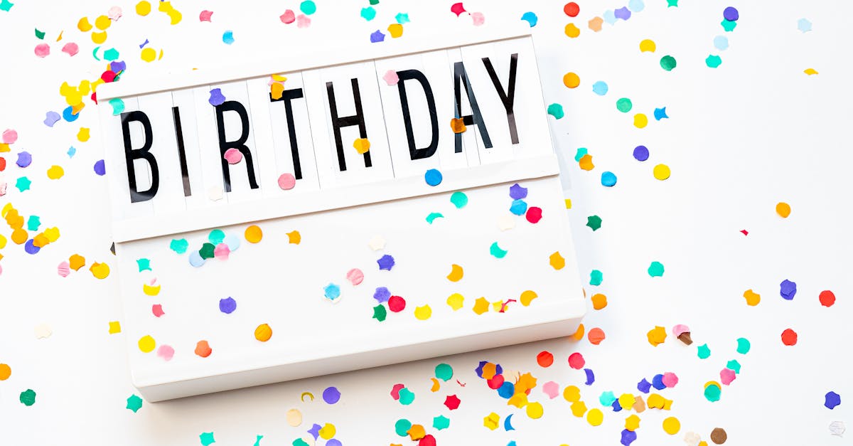 A vibrant birthday celebration background with colorful confetti and a birthday sign.