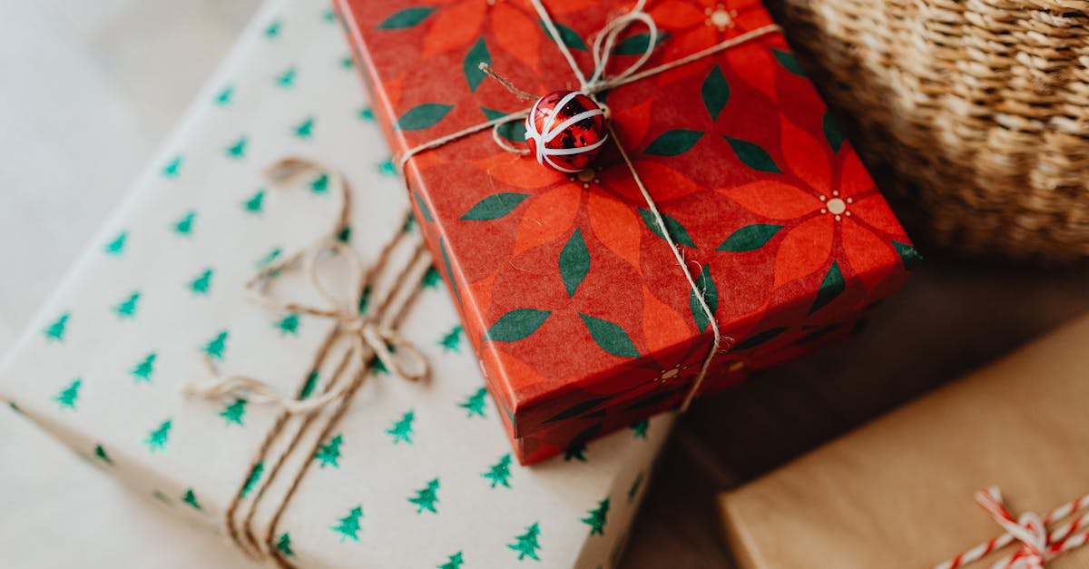 Beautifully wrapped Christmas gifts with vibrant paper and twine.