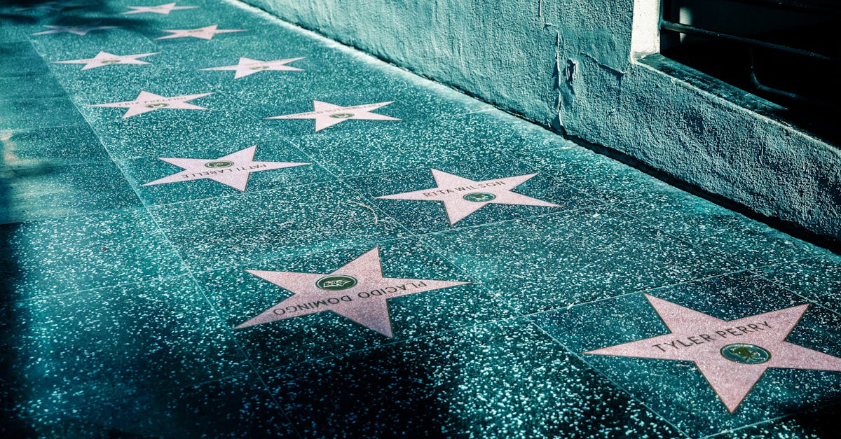 View of Hollywood Walk of Fame with stars on the sidewalk in Los Angeles, California.